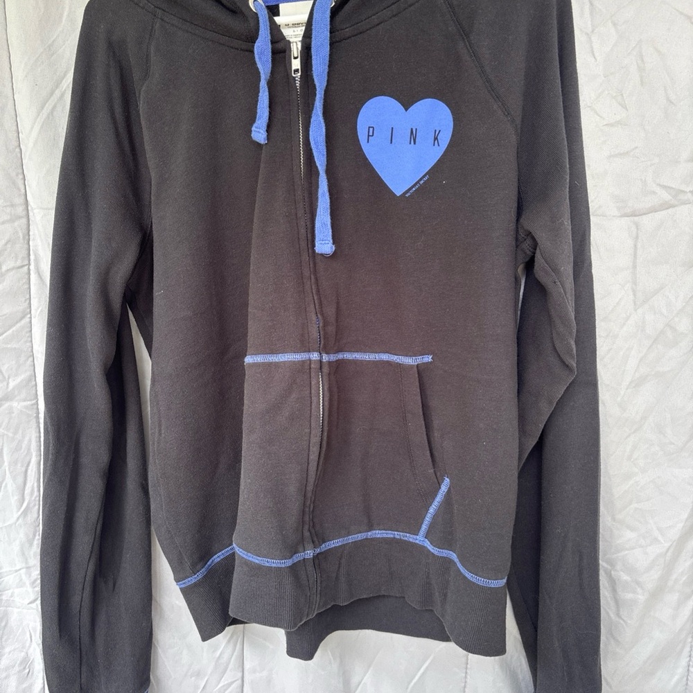 PINK Victoria's Secret Black Hoodie with Blue Accents